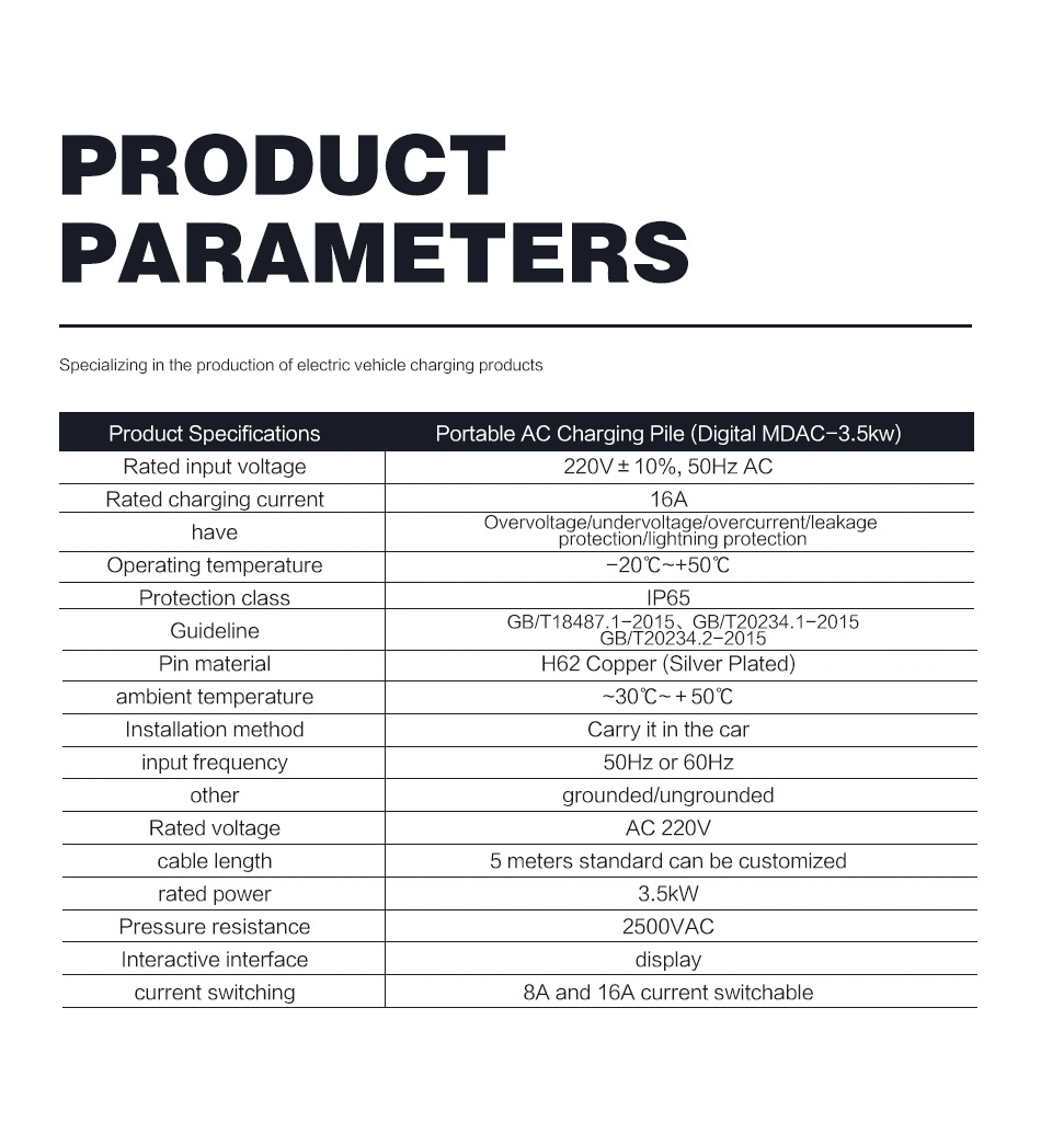 IP67 Electric Car on Board Battery Chargers 3.5kw Max 16A Adjustable Current Portable EV Charger Silver Plated Copper Wire