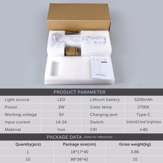 Lámpara de escritorio LED de lectura para habitación interior recargable por USB con control táctil de 3 modos